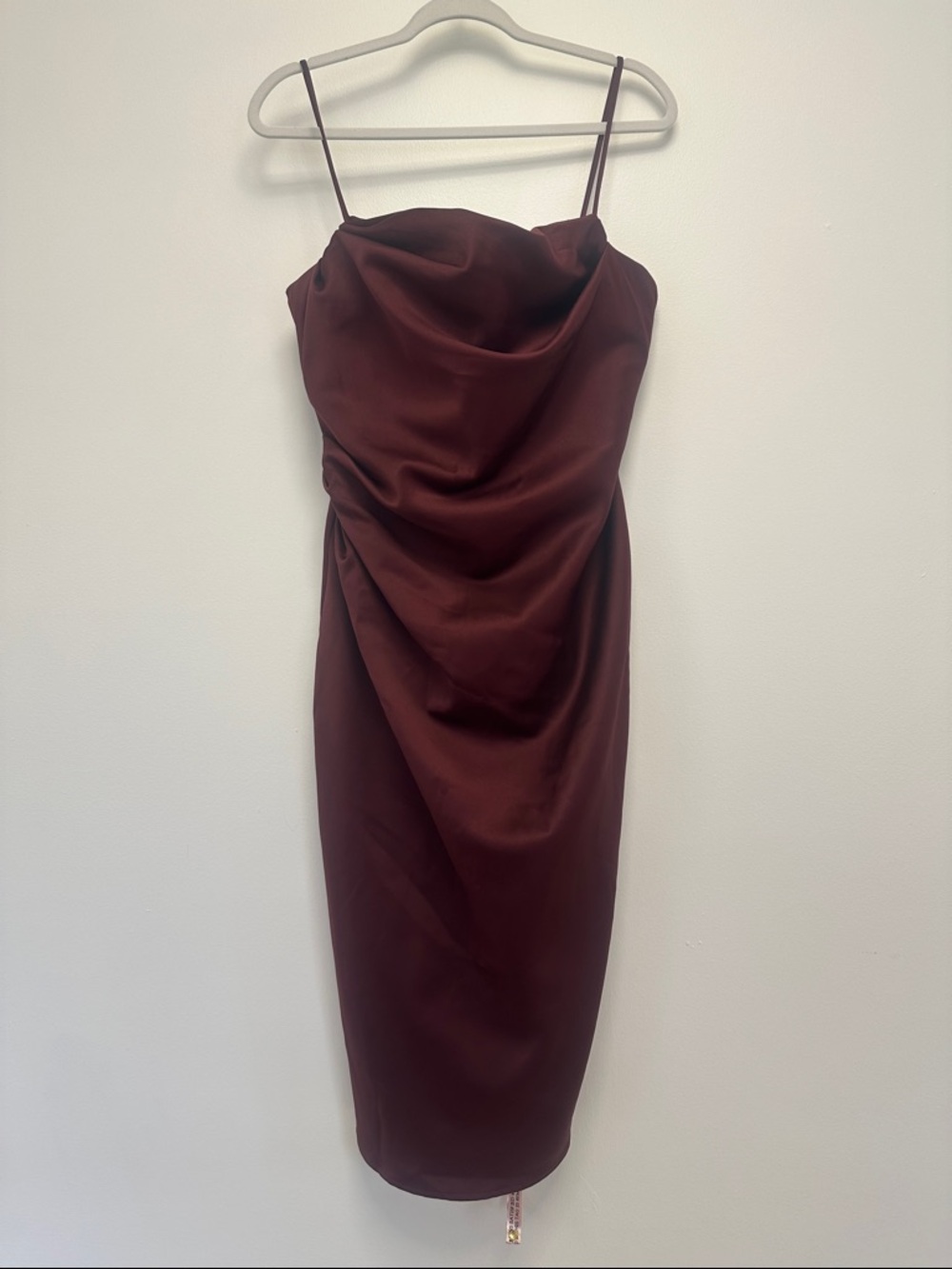 House of CB Burgundy Satin Draped Midi Dress